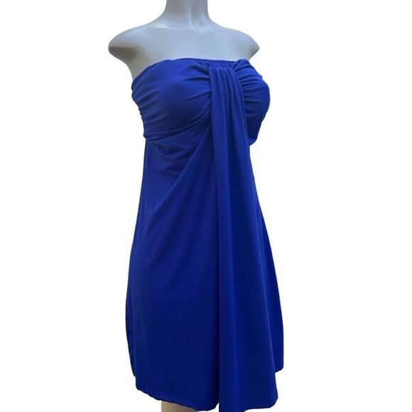 Pacific Beach Swim Cover-Up Mini Dress Women's XL Blue Strapless Rayon Blend - Picture 2 of 7